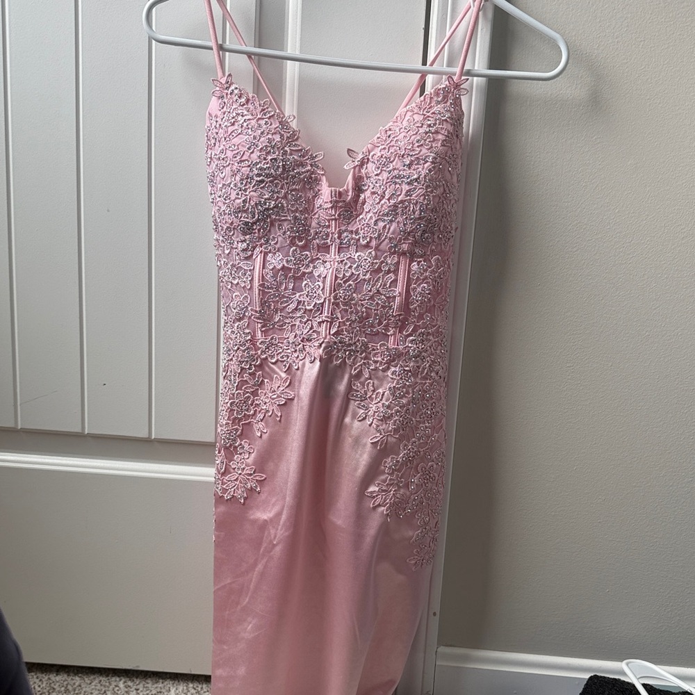 Women’s pink Windsor Bertha Corset Lace-Up Satin Mini Dress